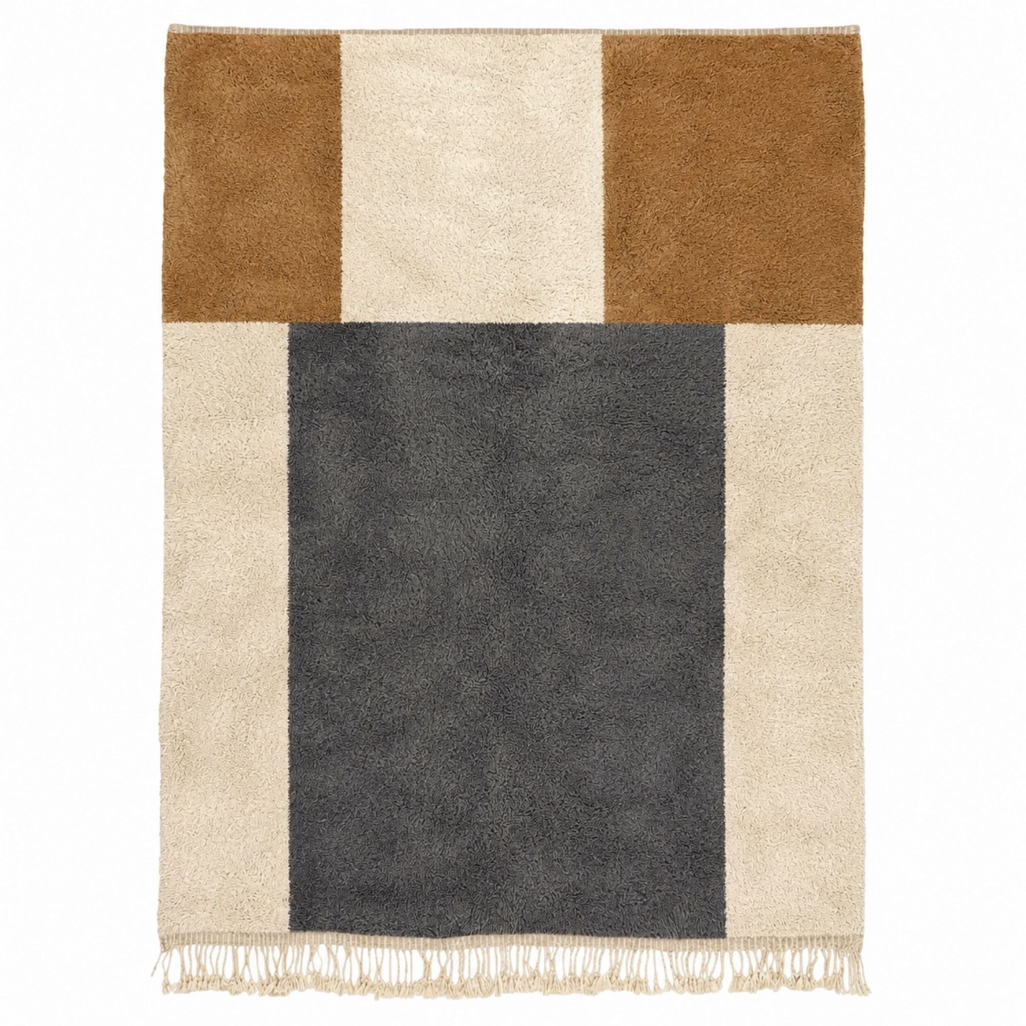 Frame No. 01 handmade Moroccan wool rug in camel, ivory and charcoal geometric design