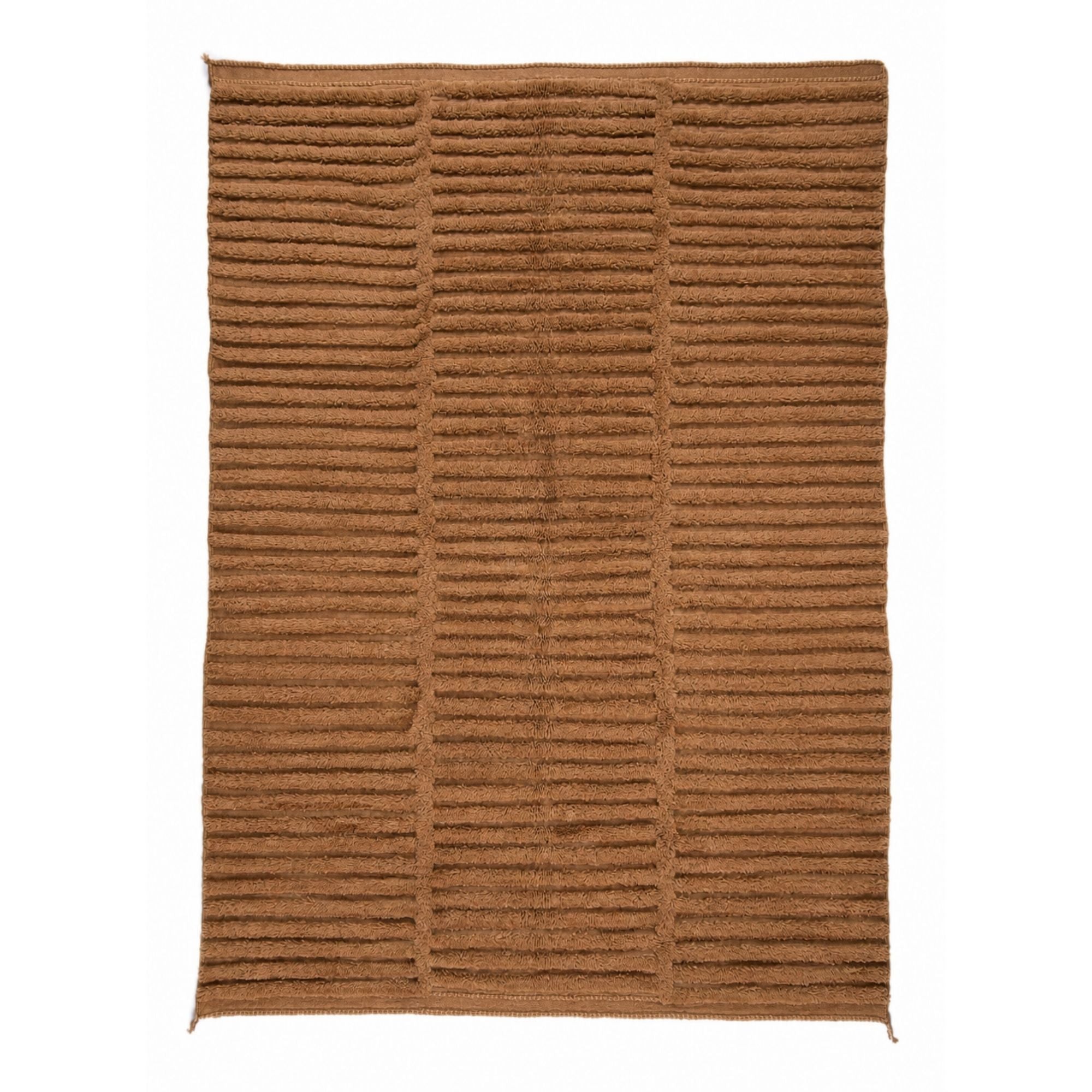 Handwoven Moroccan rug Strata No. 01 in neutral taupe tones, minimalist Beni Mrirt wool rug with soft high pile texture