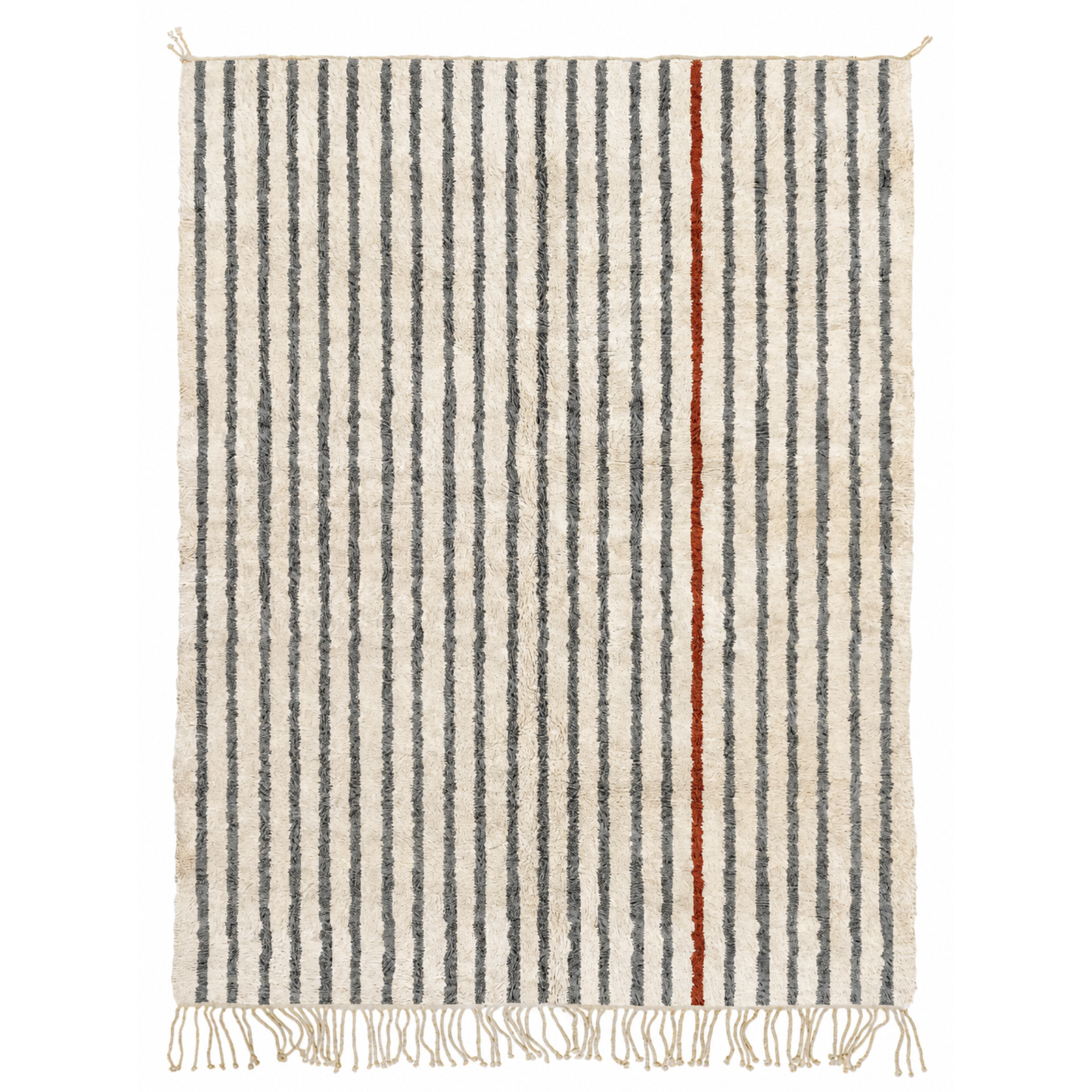 Interlude handmade striped Moroccan wool rug in ivory, grey and terracotta (1)
