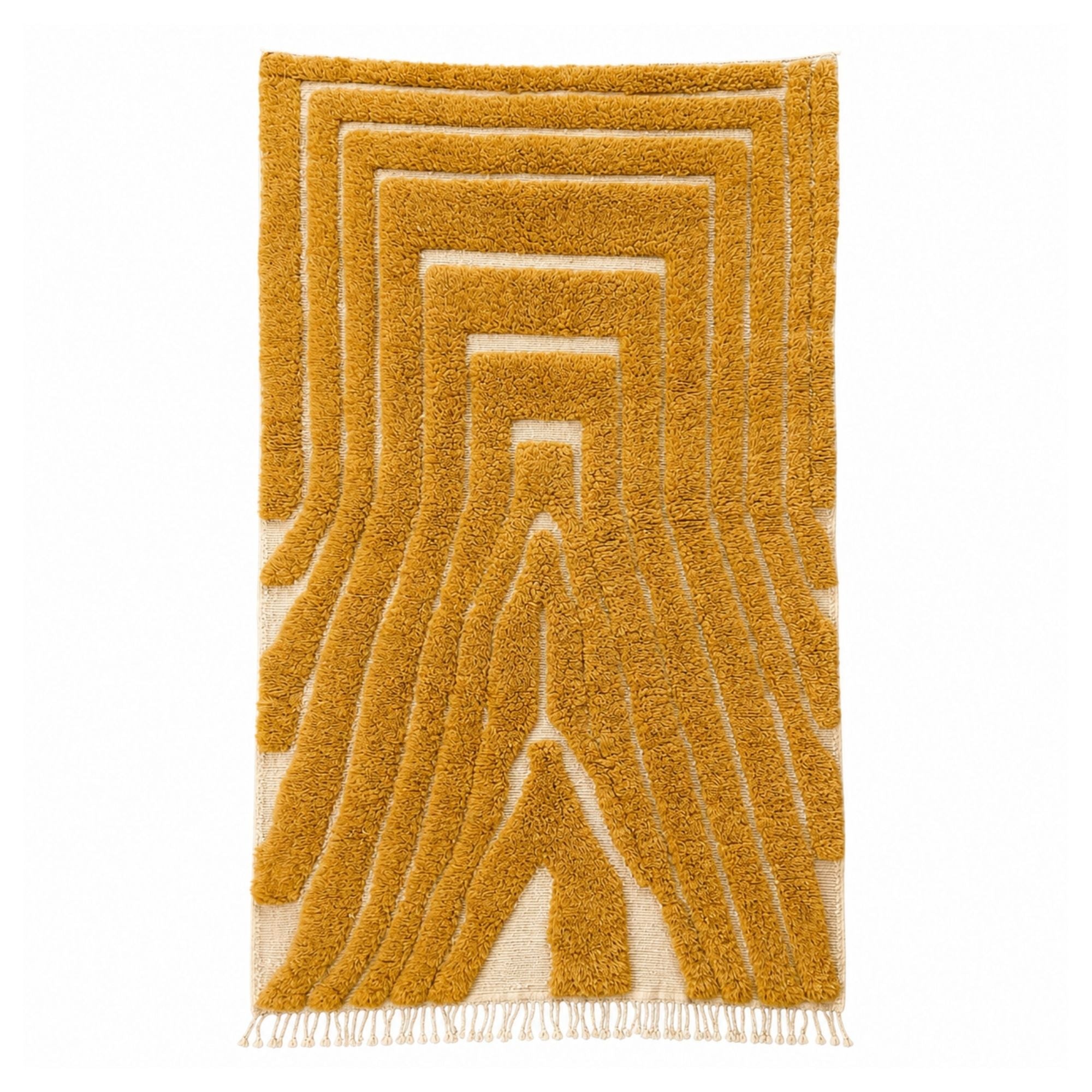 Sahara Symphony No. 02 handmade Moroccan wool rug with sculptural high-low ochre design inspired by flowing desert dunes.