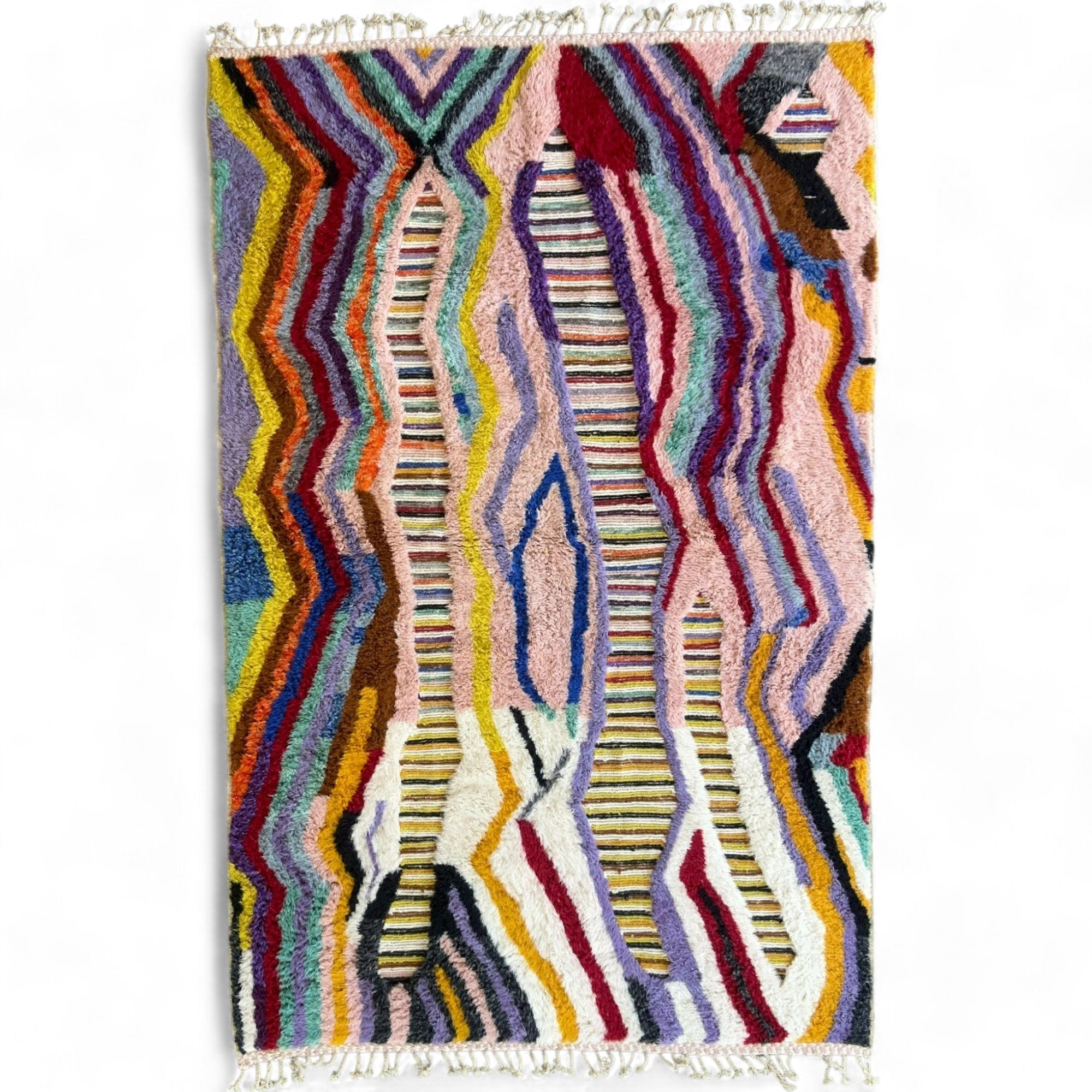 Berber Odyssey Berber area rug in stock with a vibrant multicolor and textured design, handwoven by Berber artisans