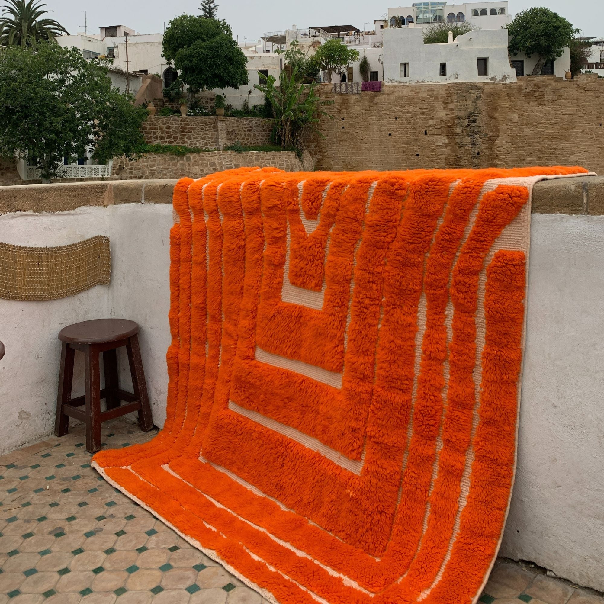 Sahara Symphony Custom Moroccan Rug - Handcrafted Vibrant Orange Design