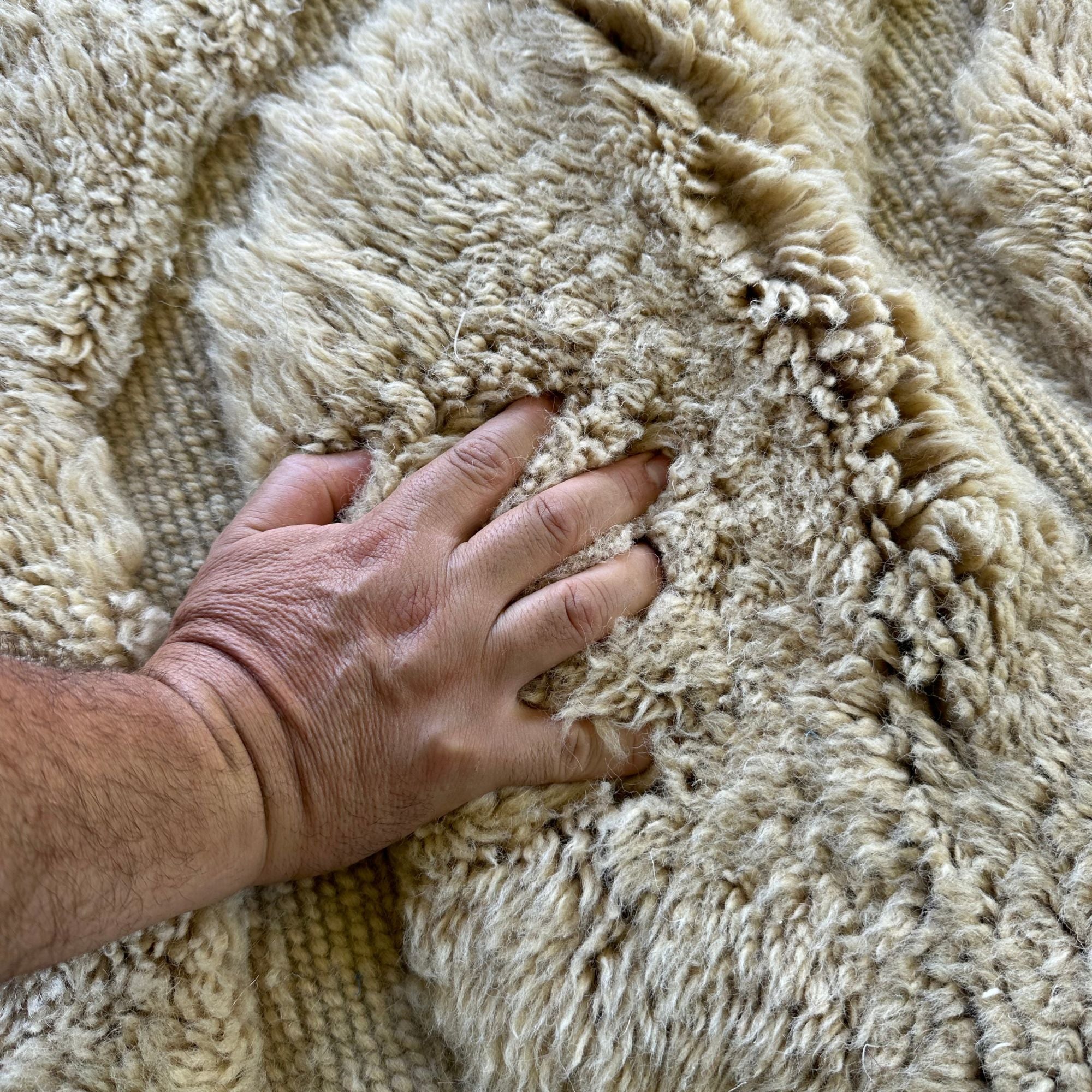 Desert Dawn Moroccan runner rug in beige with a textured design, handwoven by Berber artisans