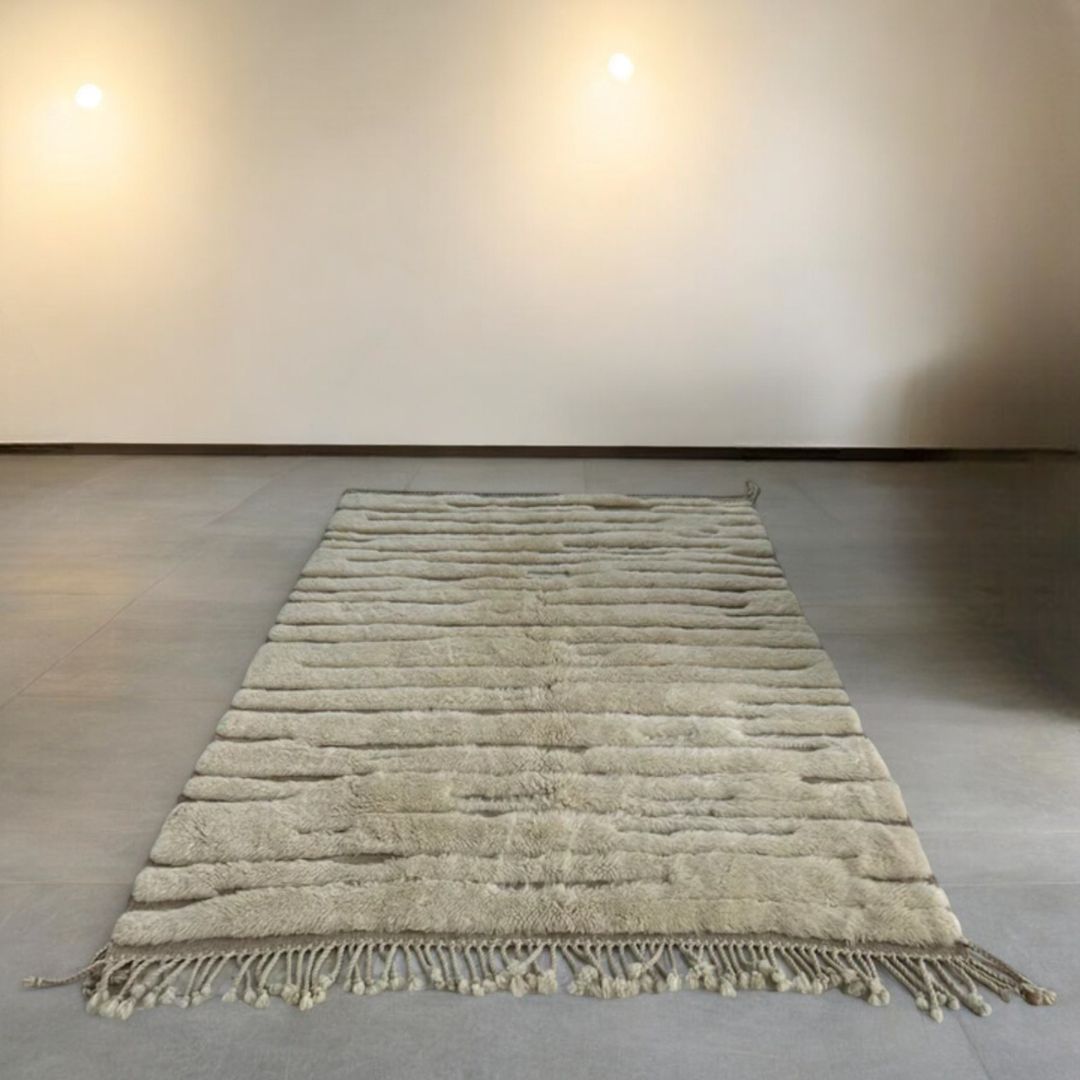 Desert Dreamscapes white Moroccan rug with a textured design inspired by desert dunes, handcrafted by Berber artisans