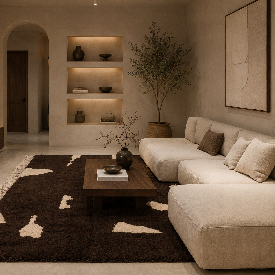Fragment No. 01 styled in a contemporary living room with warm neutral interiors and sculptural furnishings.