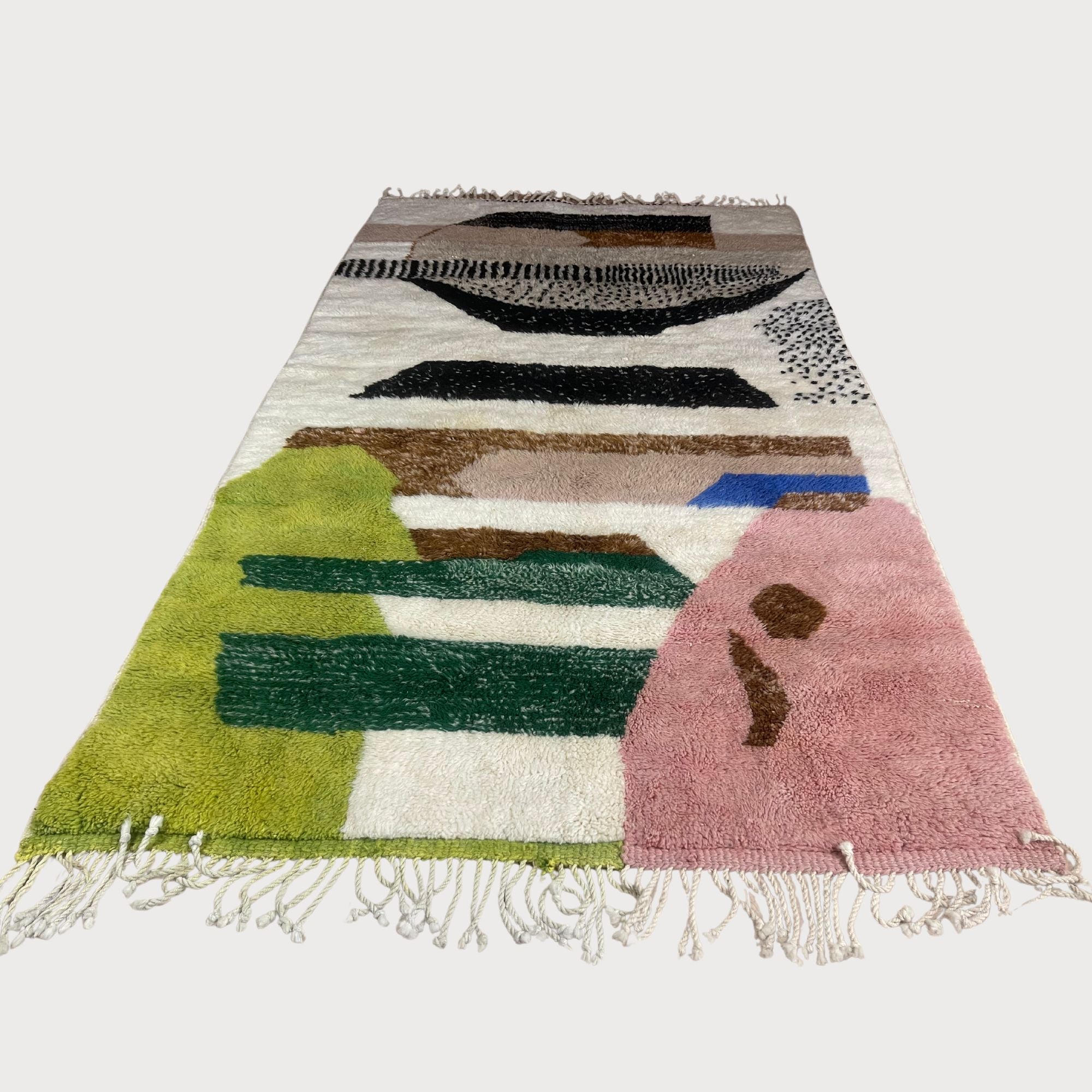 Berber Harmony Handmade Wool Rug In Stock - Multicolor Design on White Base