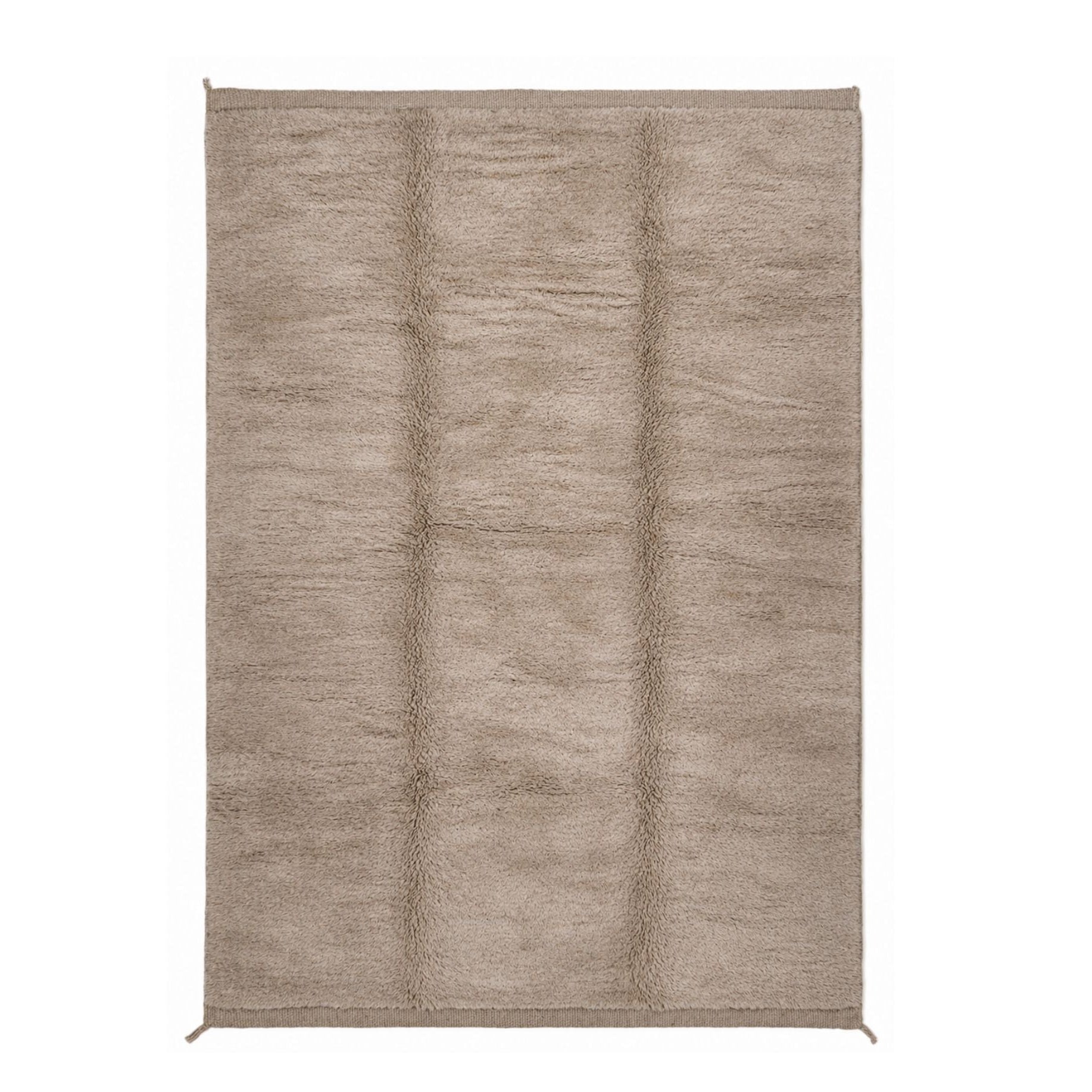 Handwoven Moroccan rug in warm taupe, minimalist Beni Mrirt design with soft high pile wool, neutral luxury area rug