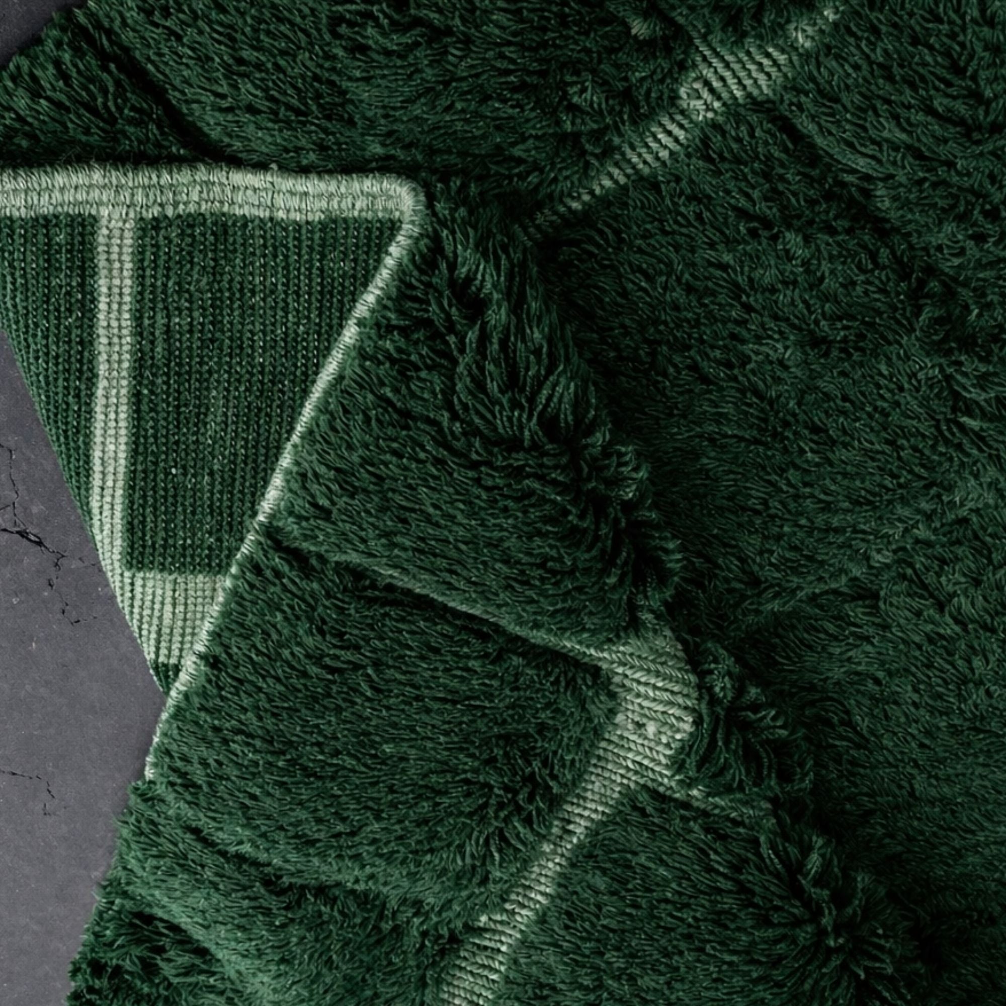 Handwoven Moroccan wool rug, Understory design, close-up of high-pile texture and grid line detail.