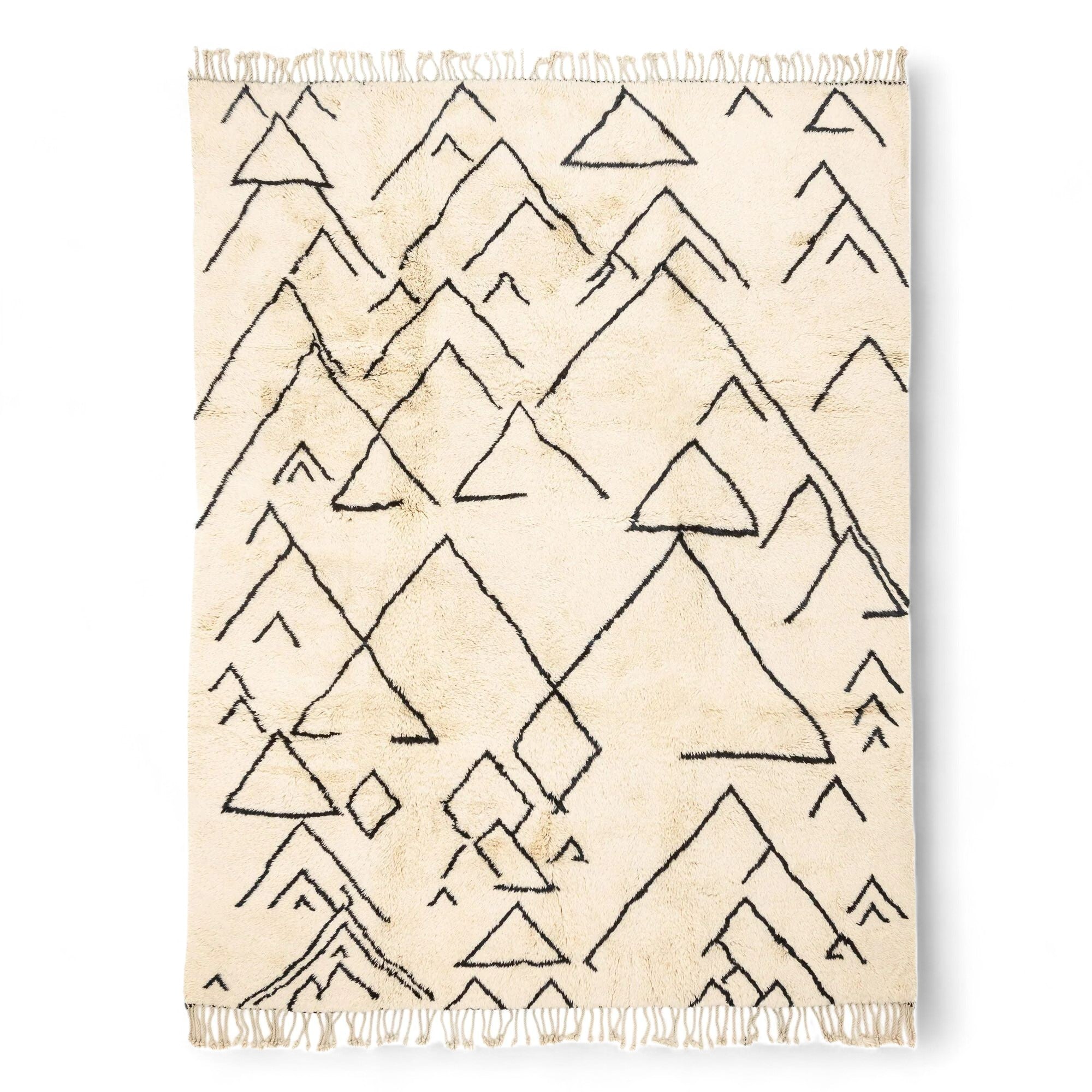 Majestic Dunes white Moroccan rug with mountain designs representing the Atlas Mountains, handwoven by Berber artisans