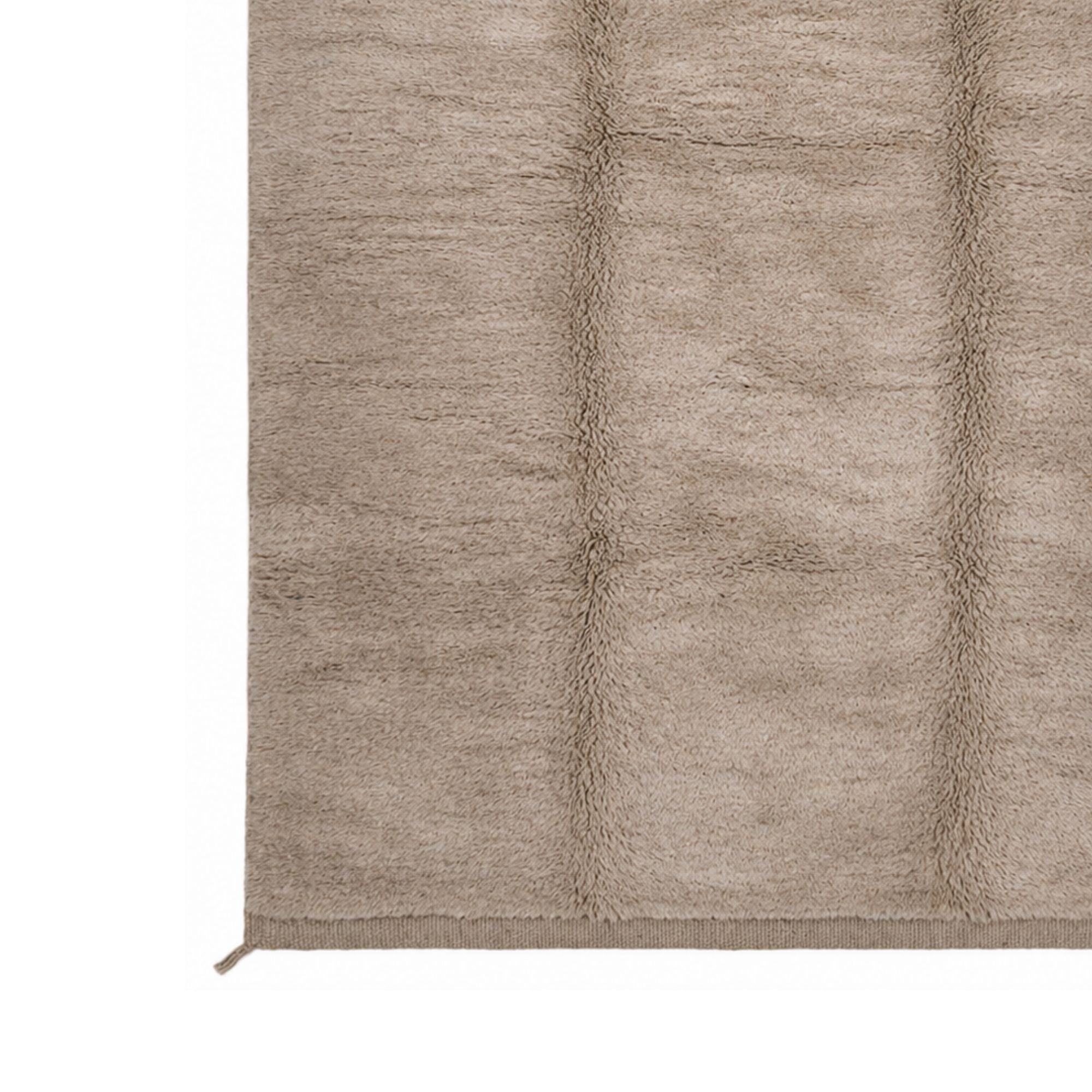Minimalist Moroccan rug in taupe with tonal depth, plush wool surface and refined handmade finish
