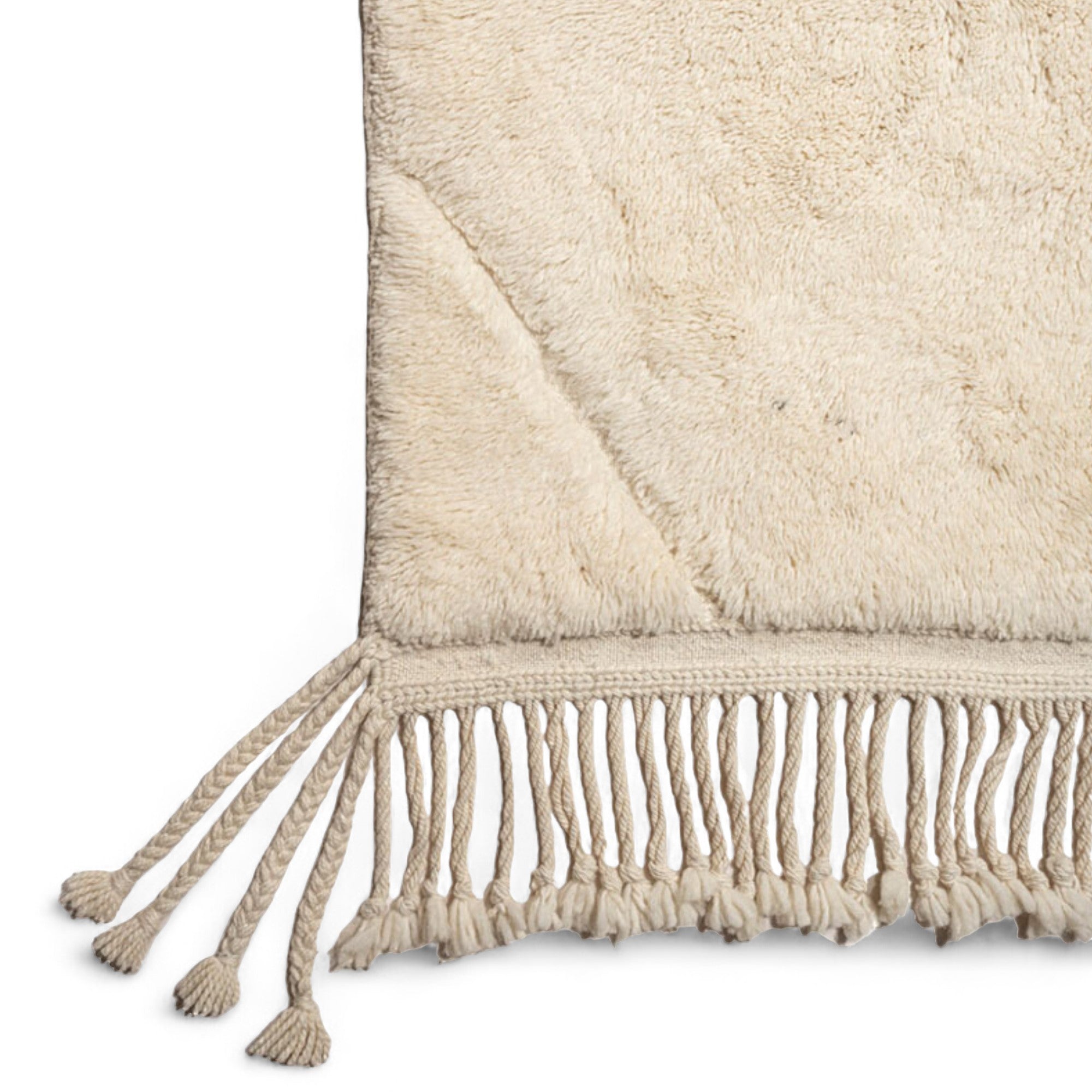 Mystique Hues white Moroccan rug with a textured diamond design, handwoven by Berber artisans