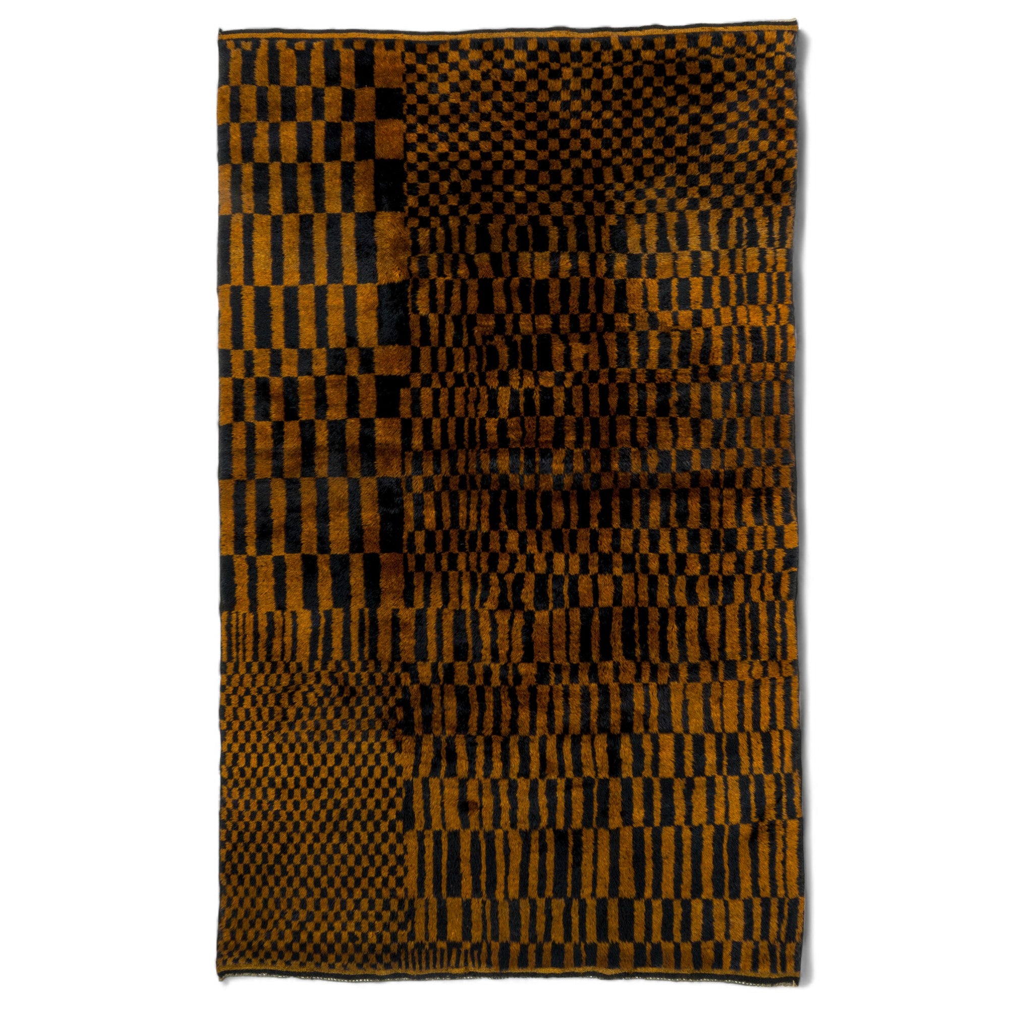 Mystique Mosaic Moroccan rug with a contemporary checkered design in brown and black, handcrafted by Berber artisans