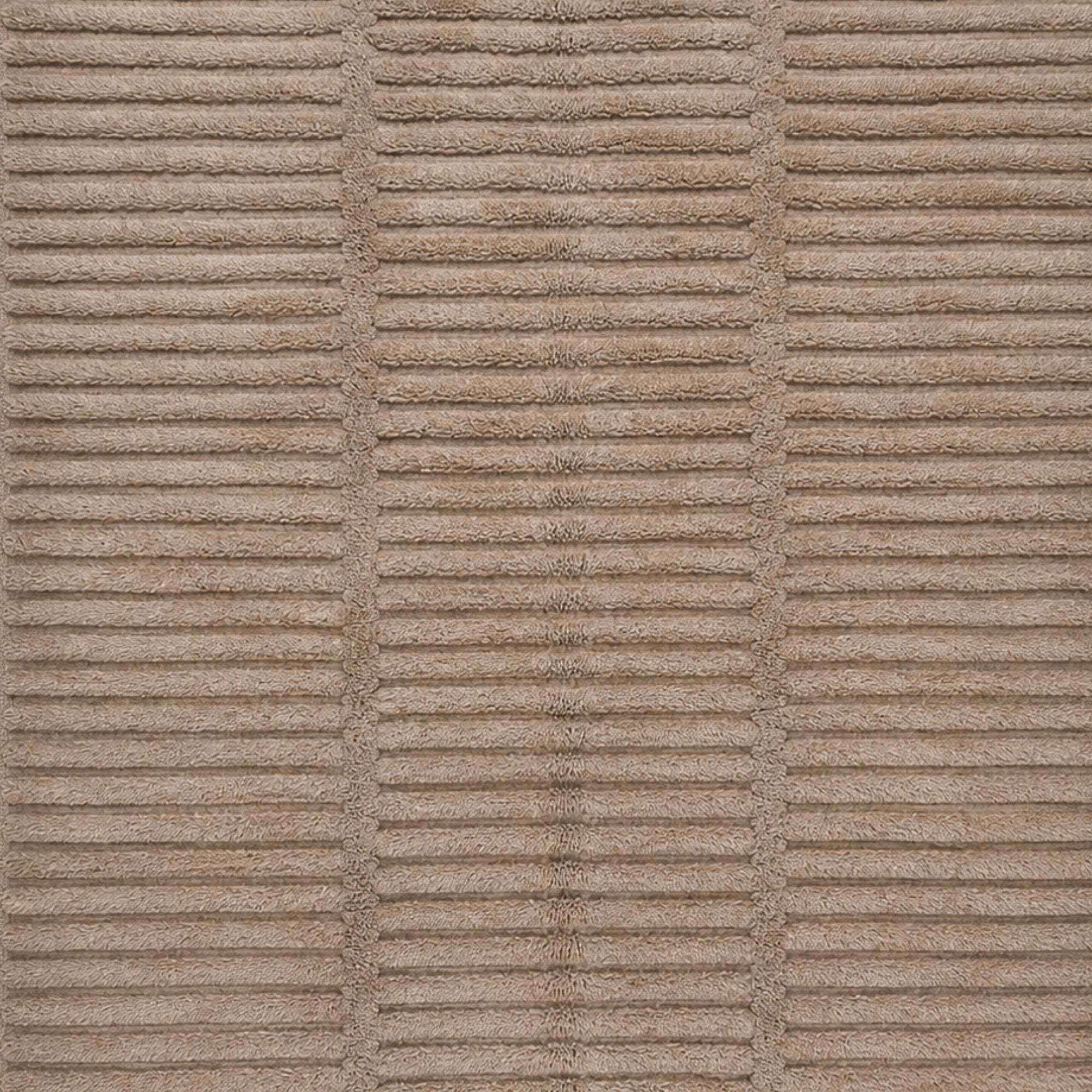 Neutral Moroccan flatweave rug with tonal taupe color and repeating raised horizontal wool lines