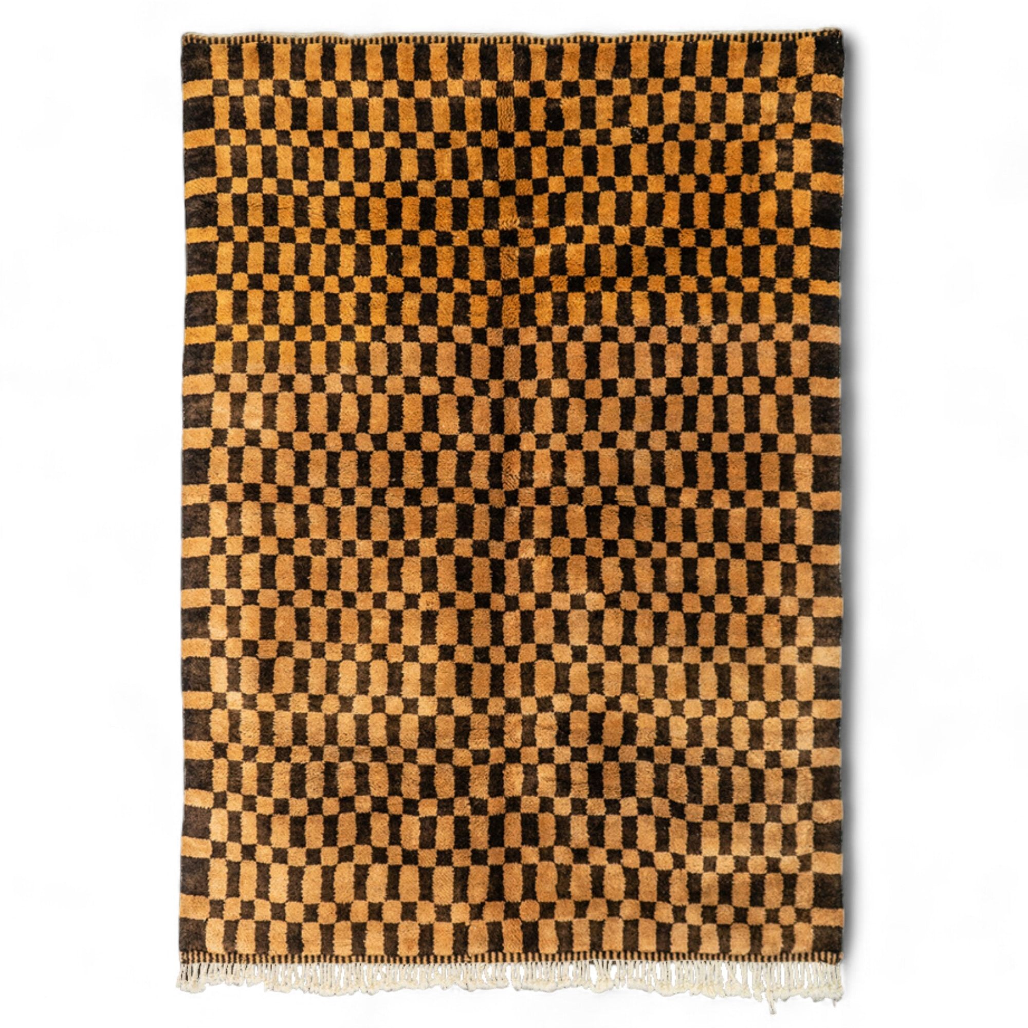 Radiant Rhapsody brown Moroccan rug with a checkered design in two shades of brown, handwoven by Berber artisans