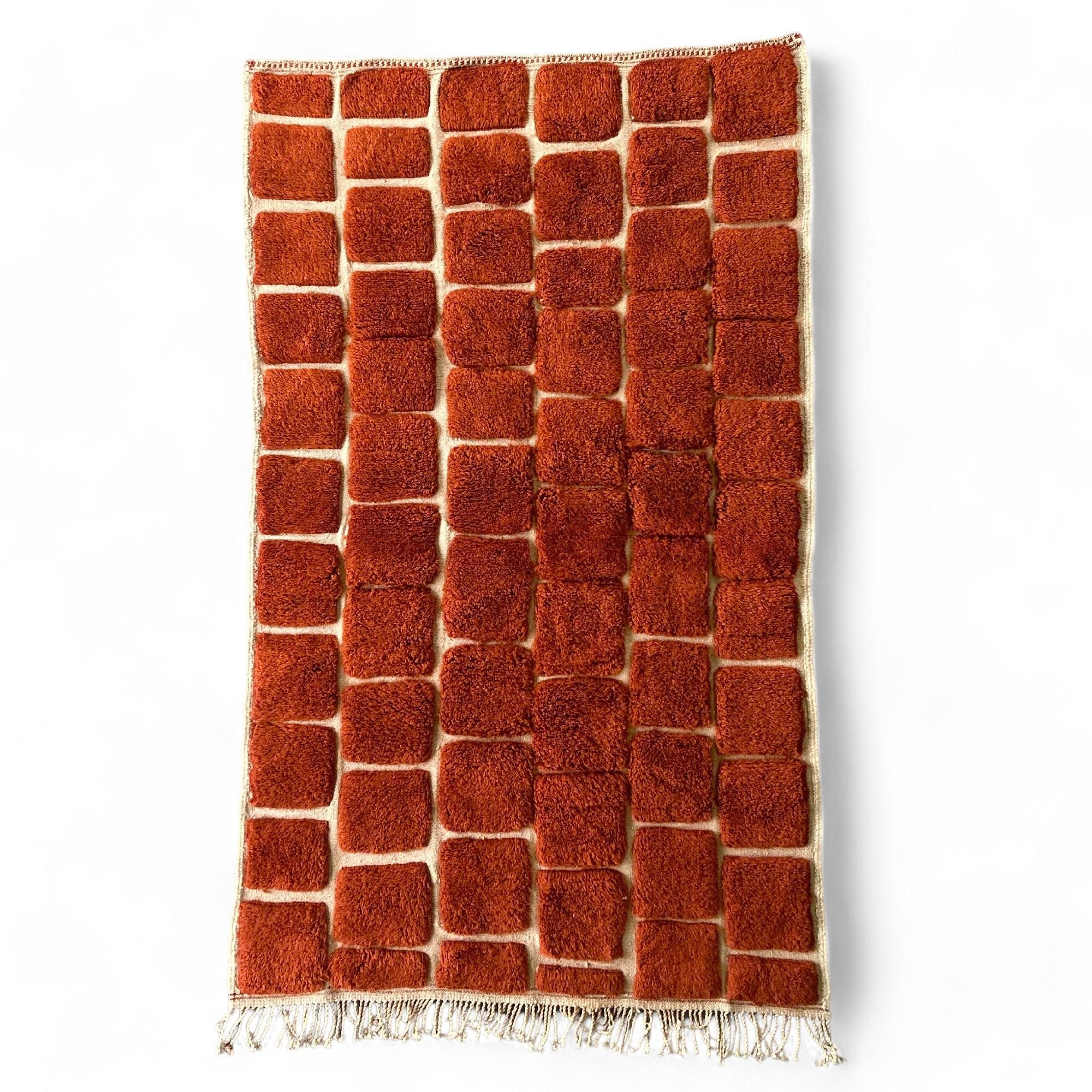 Royal Nomadic Terracotta Moroccan Rug - Handwoven Checkered Design