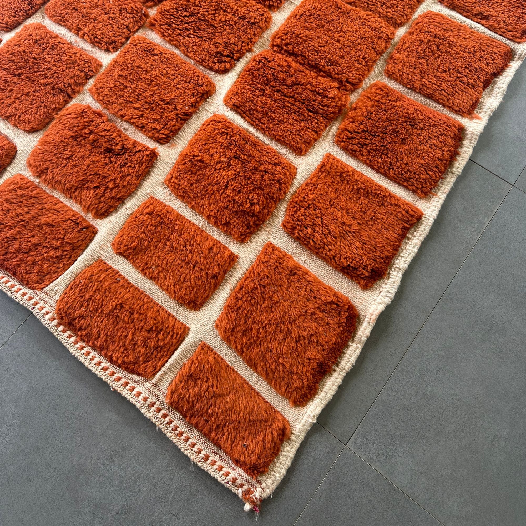 Royal Nomadic Terracotta Moroccan Rug - Handwoven Checkered Design