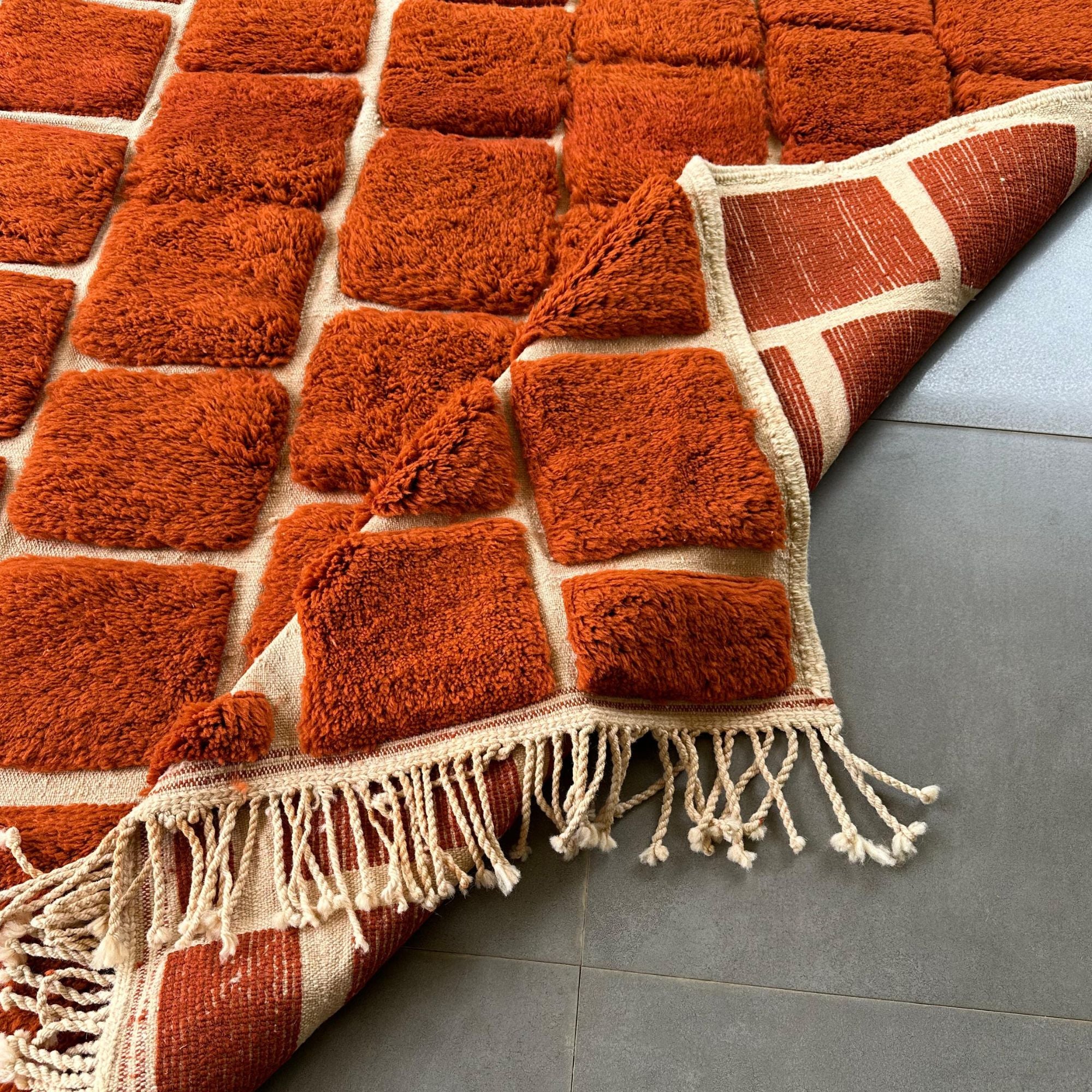 Royal Nomadic Terracotta Moroccan Rug - Handwoven Checkered Design