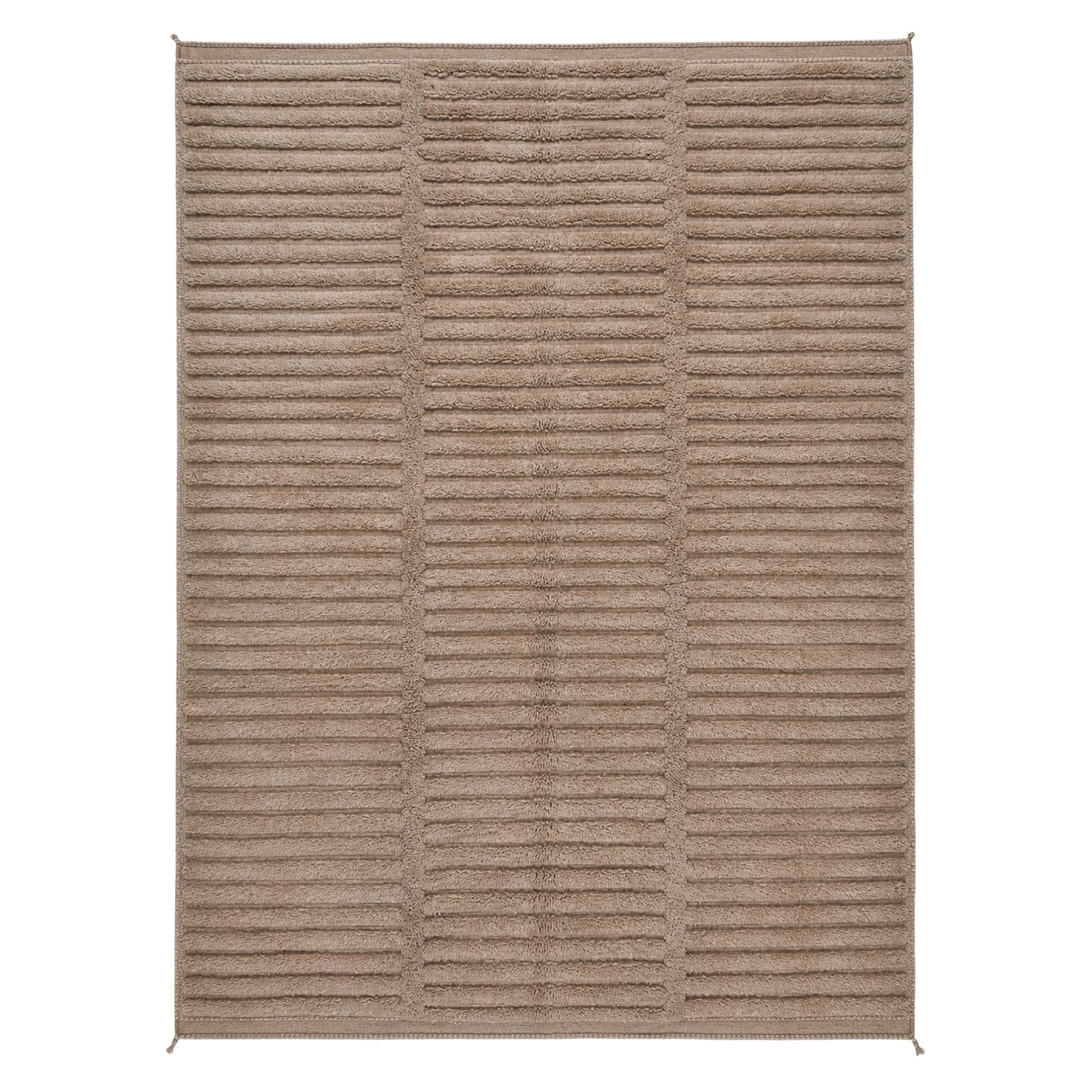 Strata No. 03 neutral Moroccan flatweave rug handwoven from natural wool with raised linear texture