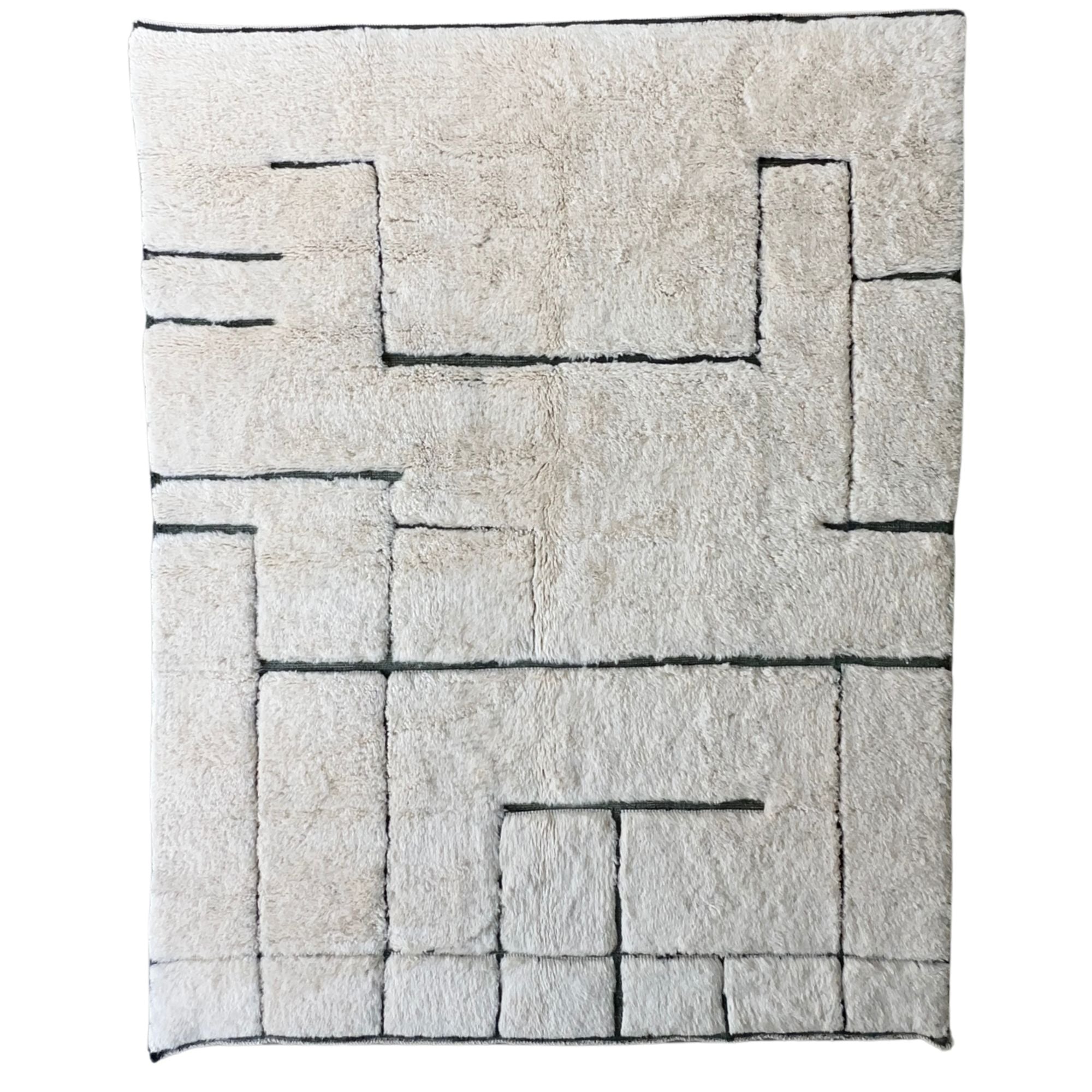 White Moroccan rug with black geometric texture