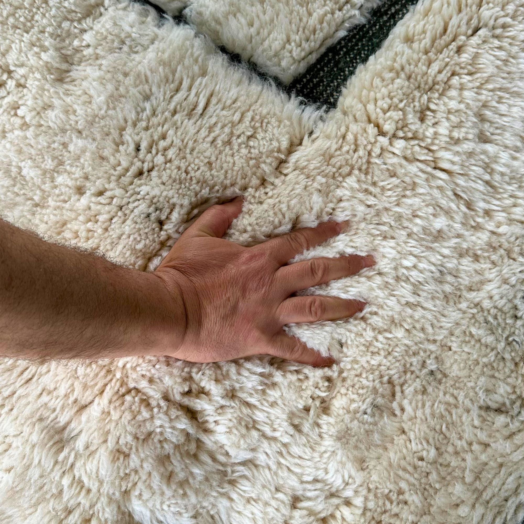 White Moroccan rug with black geometric texture