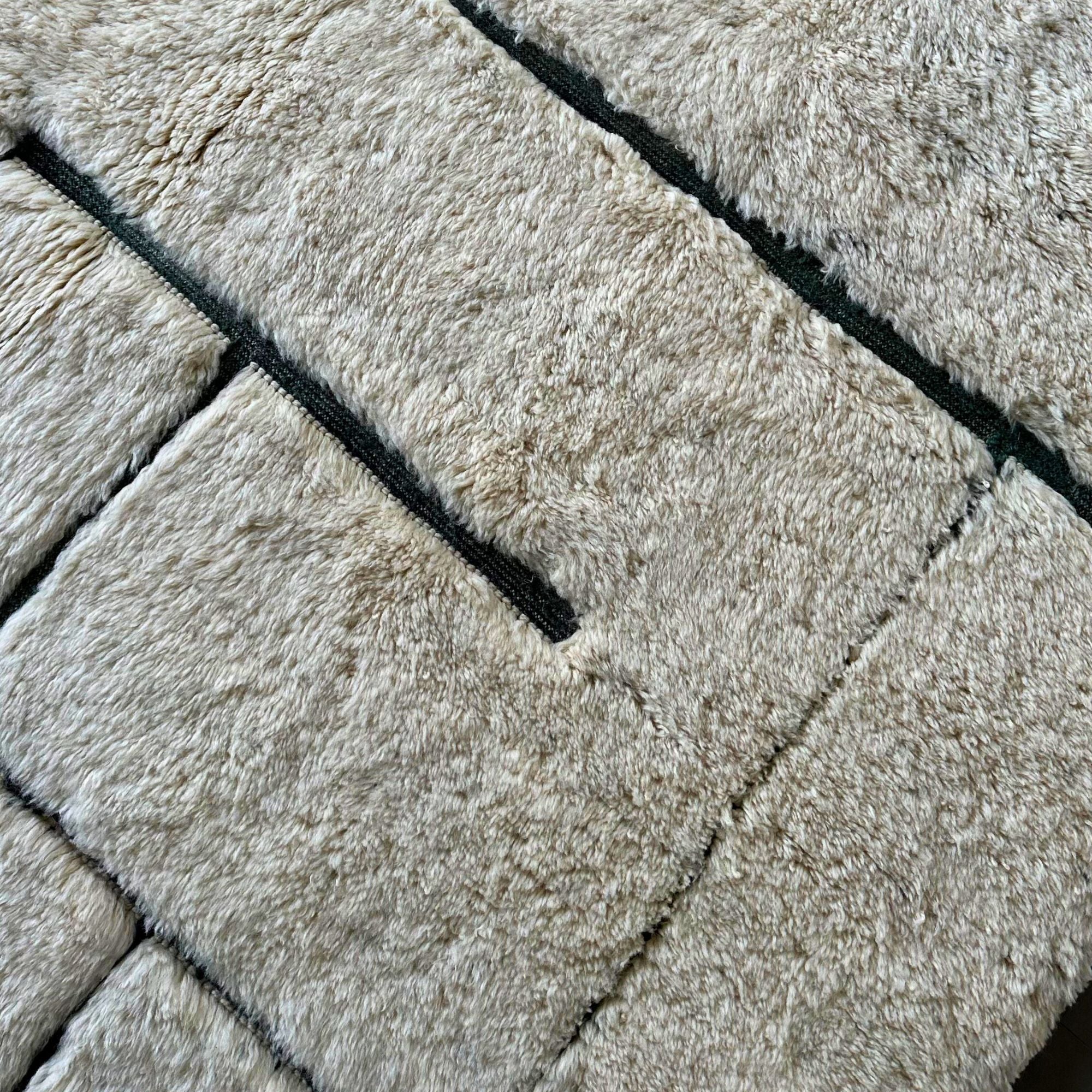 White Moroccan rug with black geometric texture