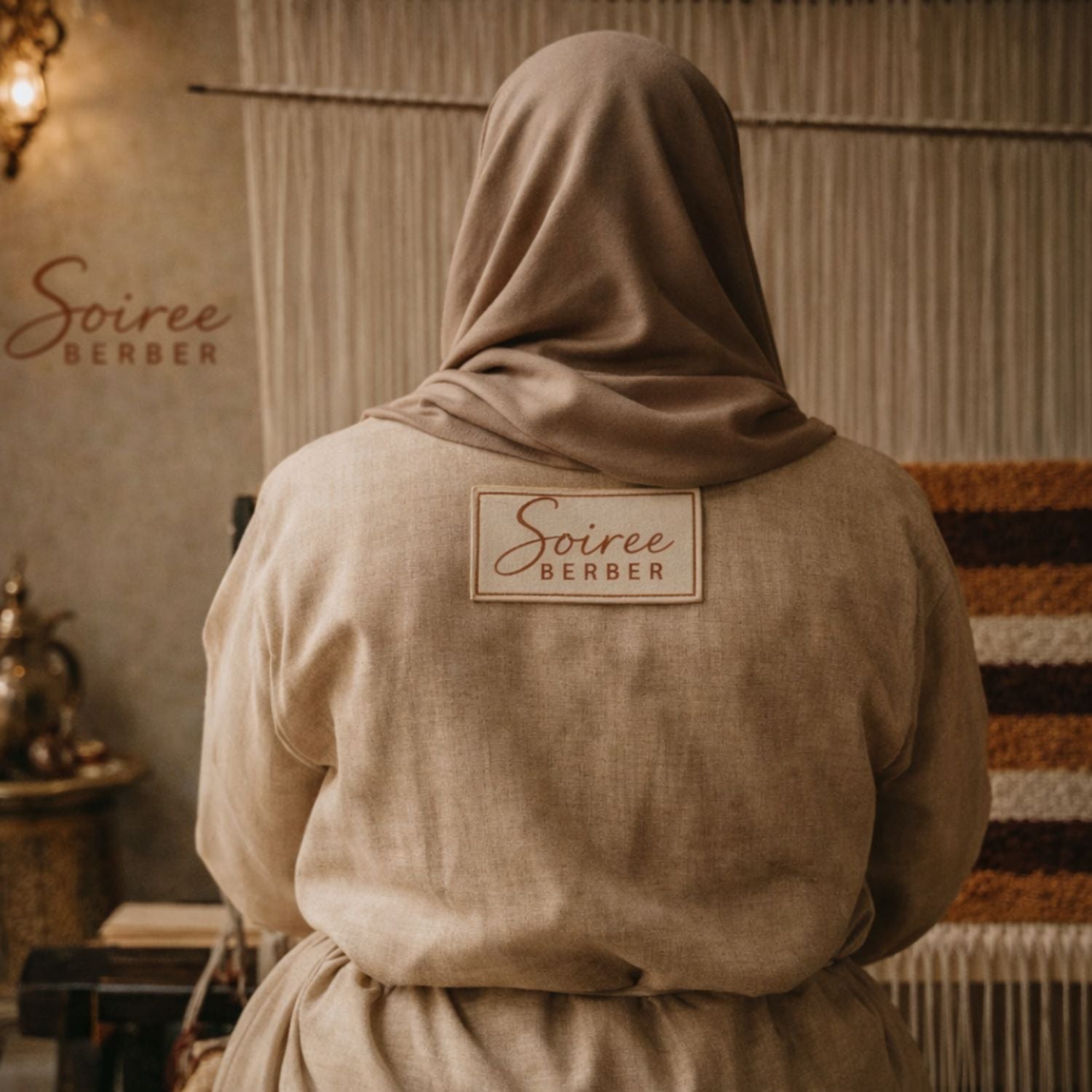 Berber artisan weaving a handmade Moroccan wool rug on a traditional loom in a luxury atelier